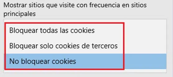 Explorer/Edge – configuración de cookies